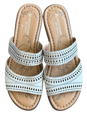 Naturalizer Jenaya Leather Slide Sandals 10W Wide Leather Comfort Walking New